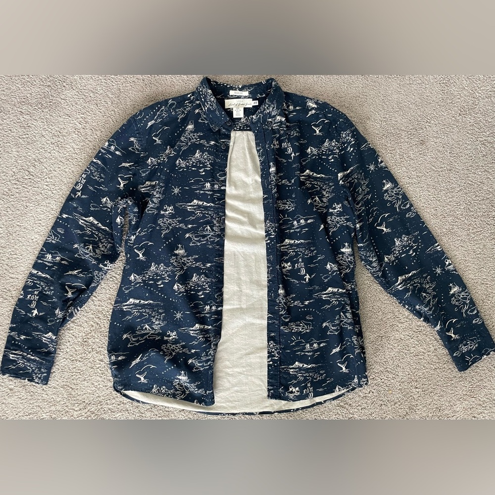 Navy and Cream Label of Graded Goods (H&M) Long Sleeve Button Down XL.
